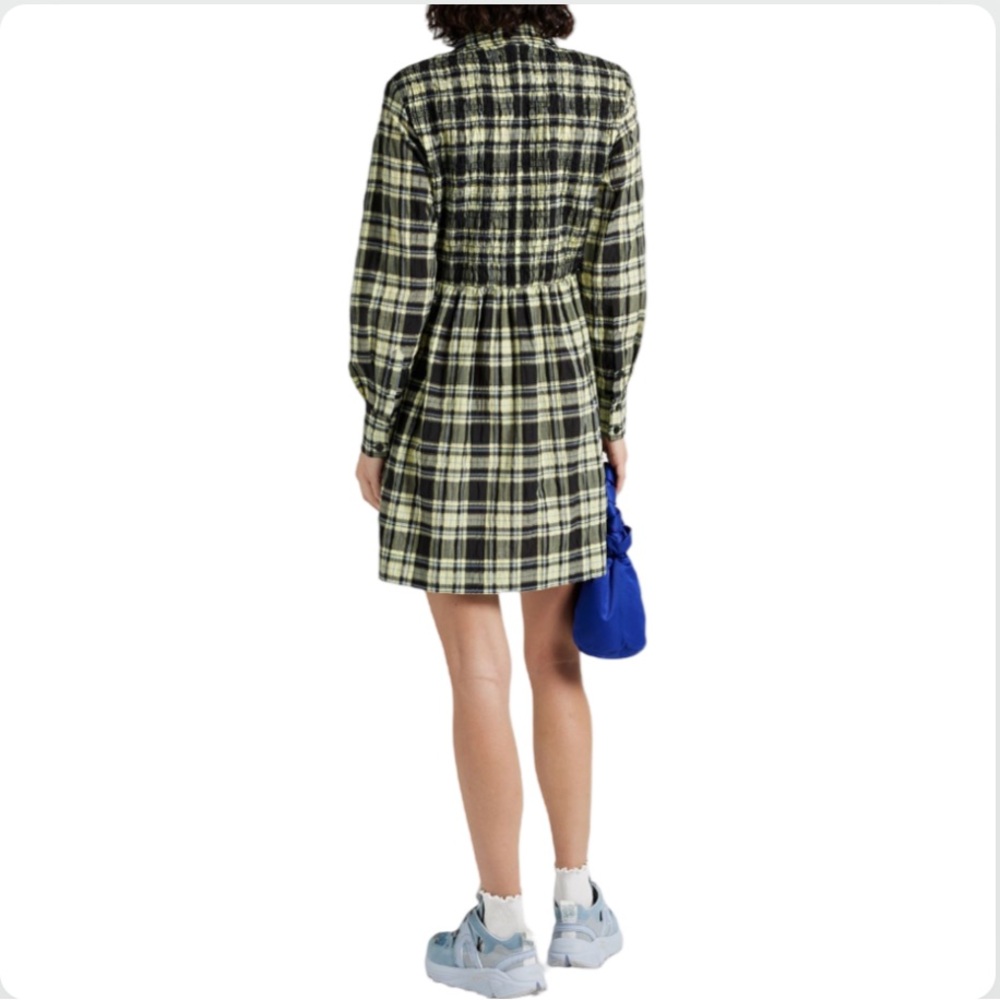 GANNI Checked cotton-ble seersucker mini shirt dress size 38 - Picture 2 of 16